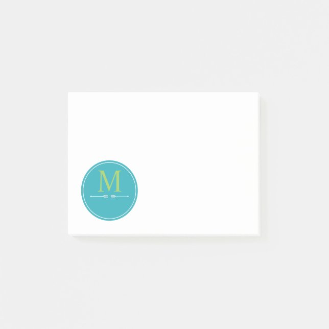 Minimalist Aqua Monogram Post-it Notes (Front)