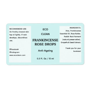 Minimalist Aqua Oil Dropper Product Label