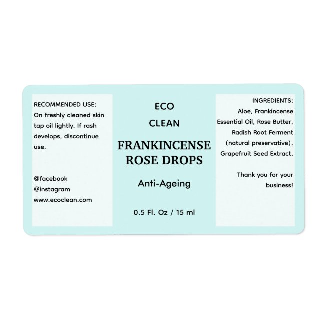 Minimalist Aqua Oil Dropper Product Label (Front)