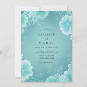 Minimalist Aqua Peony Wedding Invitation
