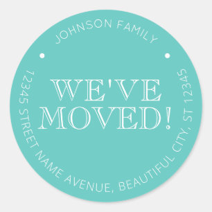 Minimalist Aqua We've Moved Moving New Address Classic Round Sticker
