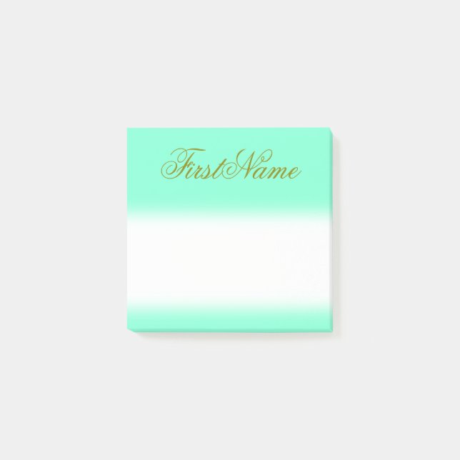 Minimalist Aquamarine Background and Green Name Post-it Notes (Front)