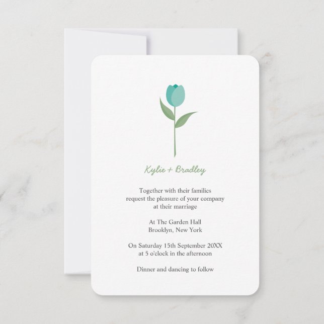 Minimalist Aquamarine Tulip Invitation (Back)