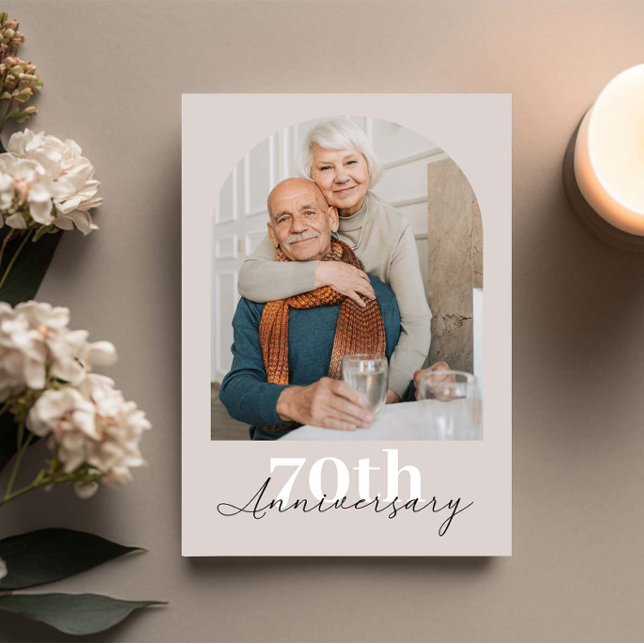 Minimalist Arch Beige 70th wedding anniversary Invitation (Creator Uploaded)