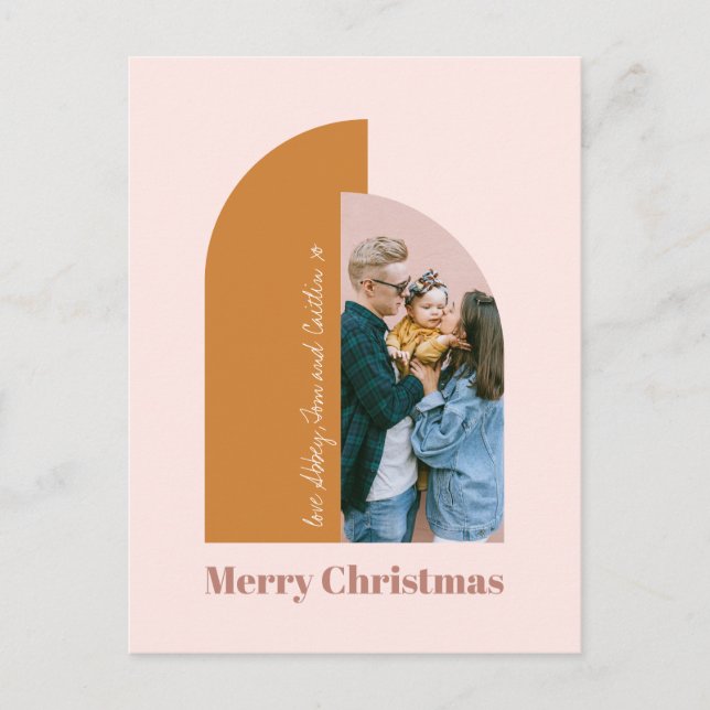 Minimalist Arch Blush Dusty Pink Merry Photo Holiday Postcard (Front)