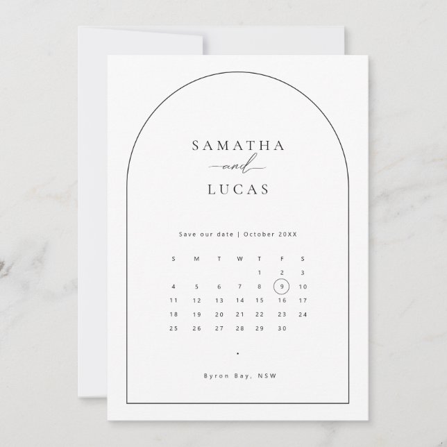 Minimalist arch calendar Save the Date Invitation (Front)
