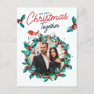 Minimalist Arch First Christmas Couple Photo Holiday Postcard