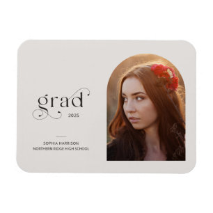 Minimalist Arch Gray Photo 2023 Grad Announcement Magnet