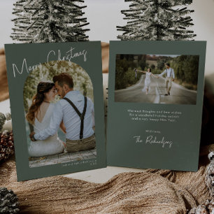 Minimalist arch green modern photo Christmas card