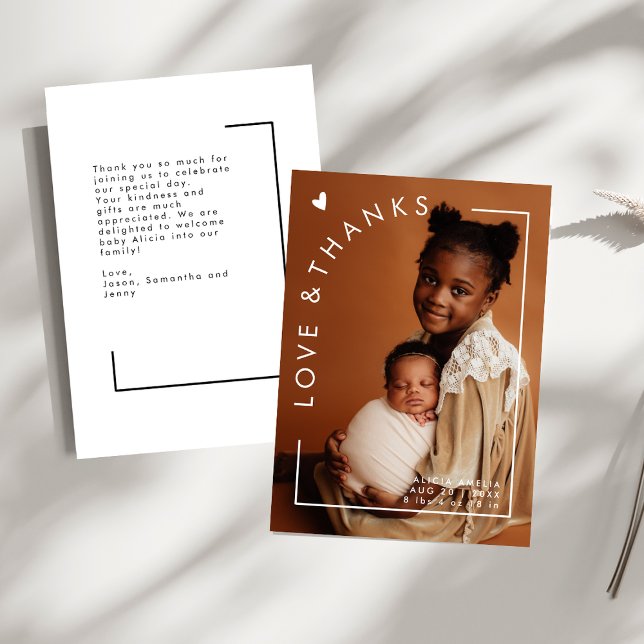 Minimalist Arch Love & Thanks Baby Shower Photo Thank You Card (Creator Uploaded)