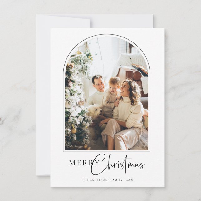 Minimalist Arch Merry Christmas Greetings Card (Front)