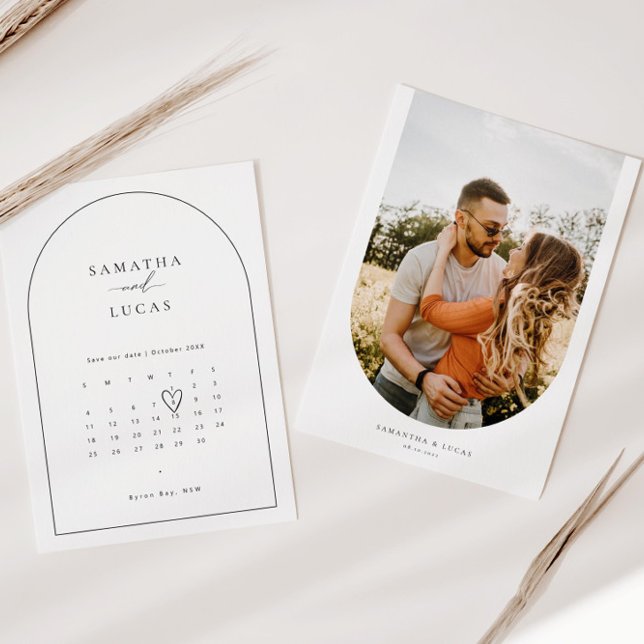Minimalist arch photo calendar Save the Date Invitation (Creator Uploaded)