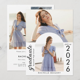 Minimalist Arch Photo Collage Graduation Party Invitation