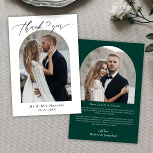 Minimalist Arch Photo Emerald Green Wedding Thank You Card
