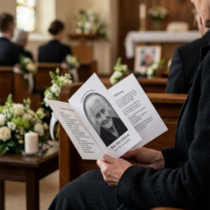 Minimalist Arch Photo Funeral Program 4-Page Card