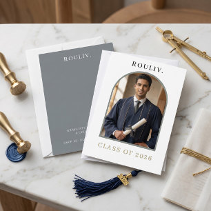 Minimalist Arch Photo Graduation Rolling Stone Invitation