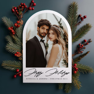 Minimalist Arch Photo Holiday Wedding Announcement