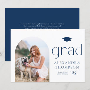 Minimalist Arch Photo Navy Blue Photo Graduation Announcement