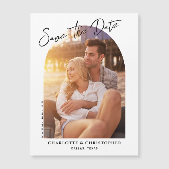 Minimalist Arch Save The Date Photo Magnetic Card (Front)