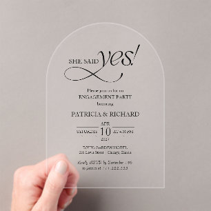 Minimalist Arch She Said Yes Engagement Party Acrylic Invitations