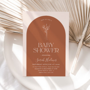 Minimalist Arch Terracotta Botanical Baby Shower Invitation