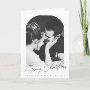 Minimalist Arch Two Photo Christmas Letter Folded Holiday Card