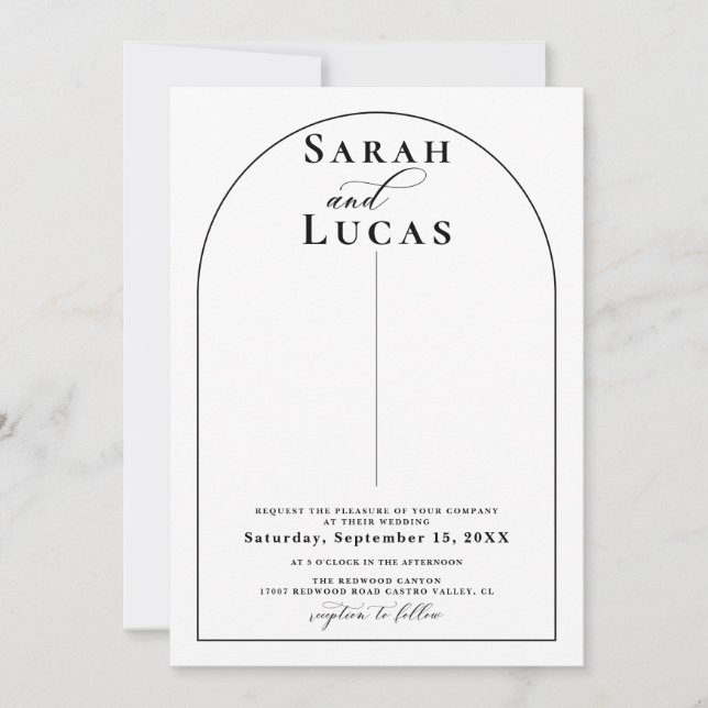 Minimalist Arch Typography Calligraphy Wedding Invitation (Front)
