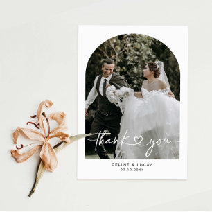 Minimalist Arch Wedding Photo Thank You Card