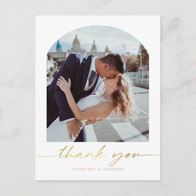 Minimalist Arch Wedding Photo Thank you Postcard (Front)