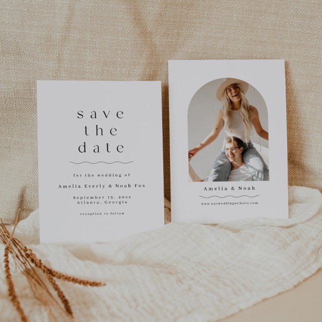 Minimalist Arched Photo Boho Save The Date Invitation (Creator Uploaded)