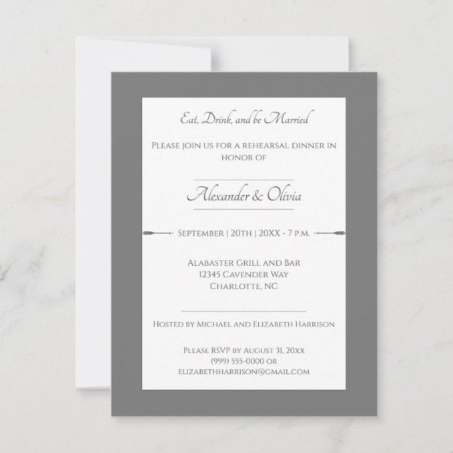 Minimalist Arrows Rehearsal Dinner | Grey Invitation (Front)