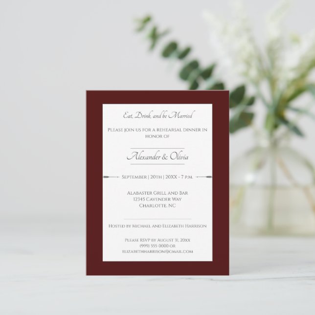 Minimalist Arrows Rehearsal Dinner | Red Invitation (Standing Front)