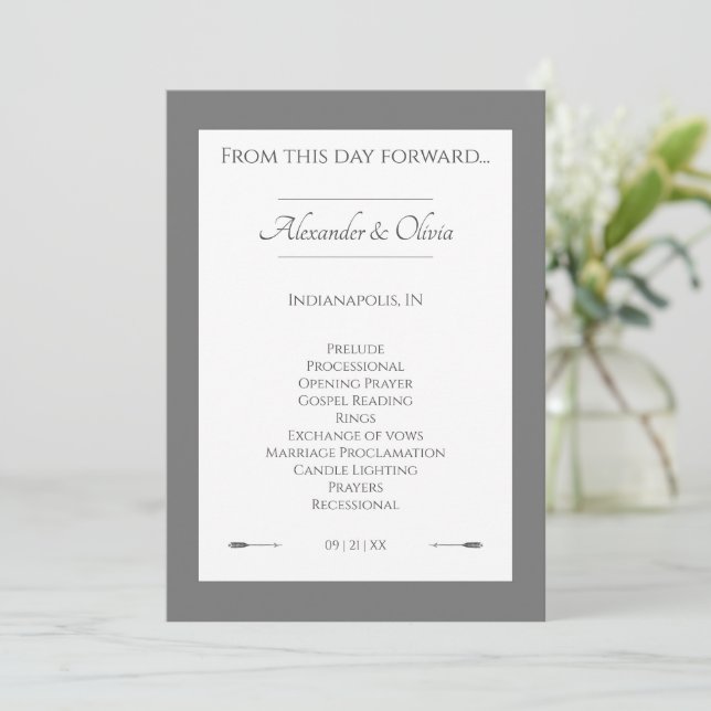 Minimalist Arrows Wedding | Grey Programme (Standing Front)