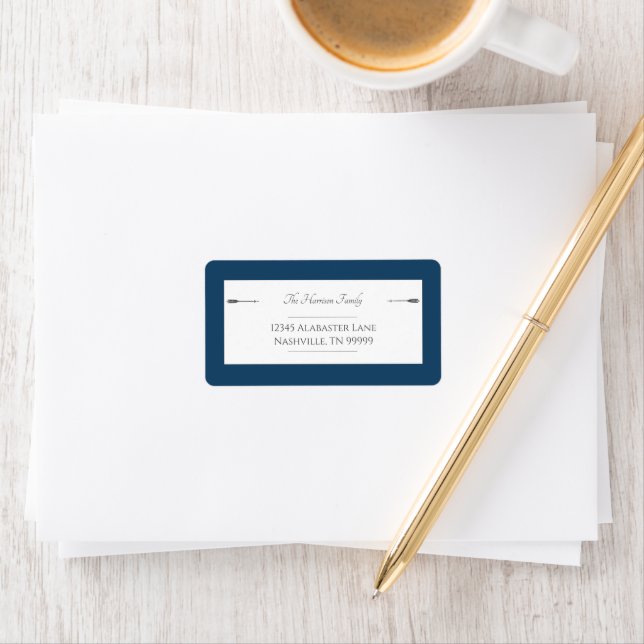 Minimalist Arrows Wedding | Marseille Blue Address Label (Insitu)