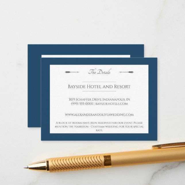 Minimalist Arrows Wedding | Marseille Blue Enclosure Card (Front/Back In Situ)