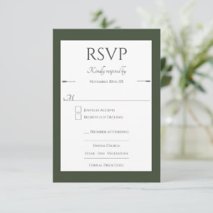 Minimalist Arrows Wedding   Olive Green RSVP Card