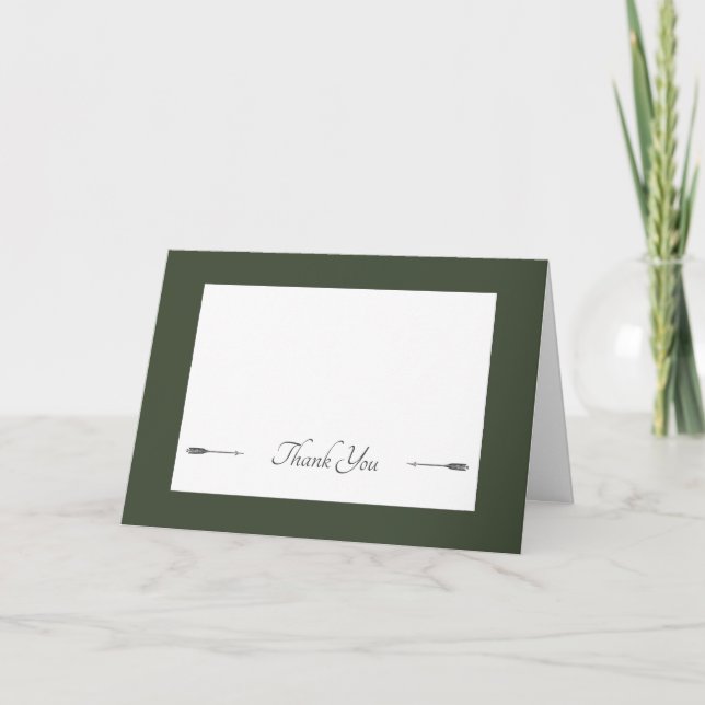 Minimalist Arrows Wedding | Olive Green  Thank You Card (Front)