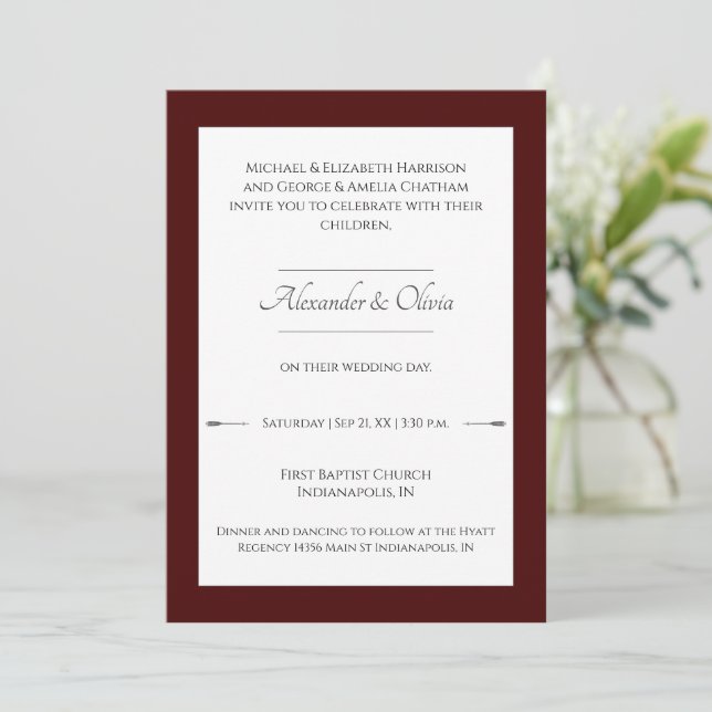Minimalist Arrows Wedding | Red Invitation (Standing Front)