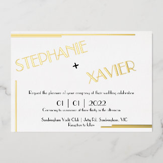 Minimalist Art Deco Foil Wedding Invitation 5x7