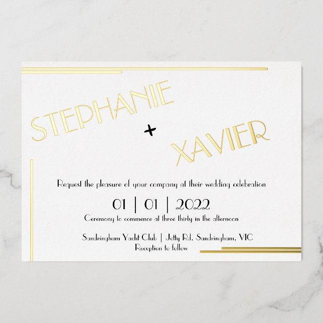 Minimalist Art Deco Foil Wedding Invitation 5x7 (Front)