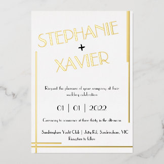 Minimalist Art Deco Foil Wedding Invitation 5x7