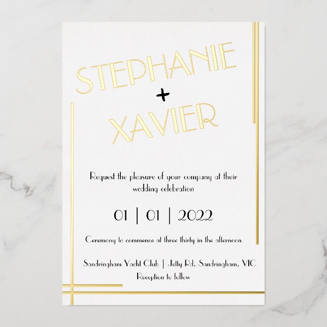 Minimalist Art Deco Foil Wedding Invitation 5x7 (Front)