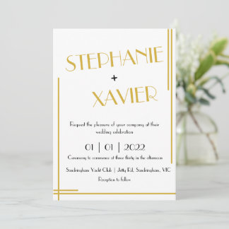 Minimalist Art Deco Gold Wedding Invitation