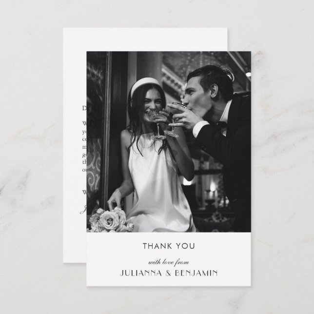 Minimalist Art Deco Wedding Custom Message Photo Thank You Card (Front/Back)
