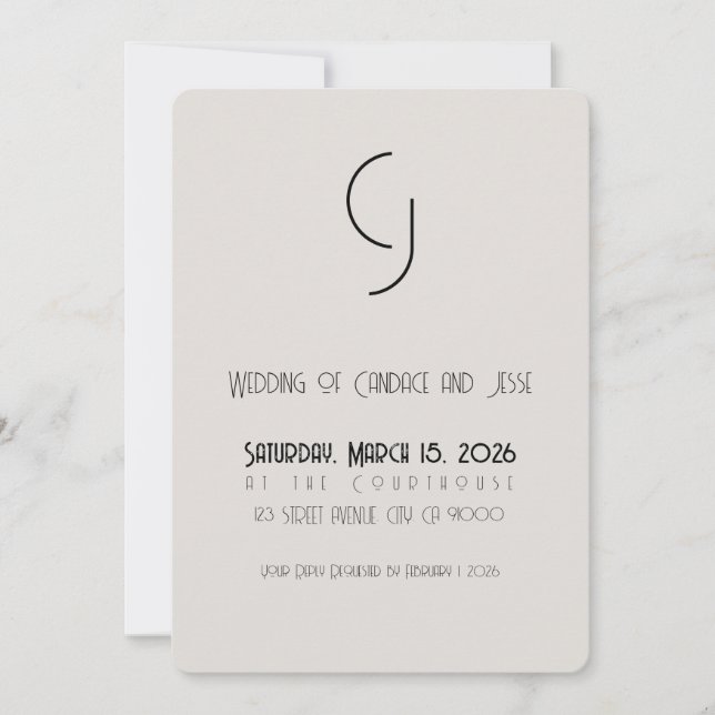 Minimalist Art Deco Wedding Main Invite (Front)