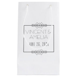 Minimalist Art Deco White Custom Wedding  Small Gift Bag