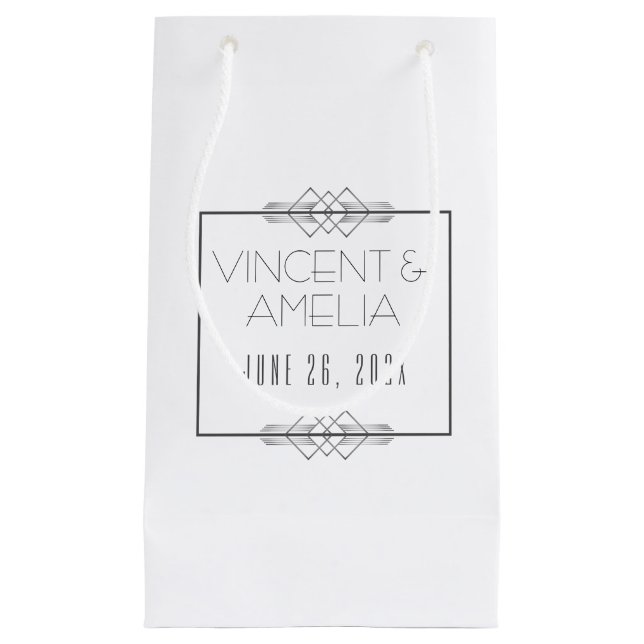 Minimalist Art Deco White Custom Wedding  Small Gift Bag (Front)