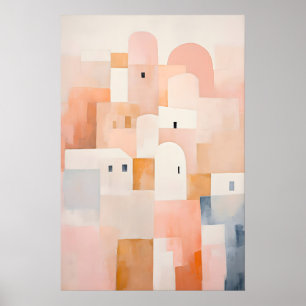 Minimalist Art Print of Townscape in Soft Pink