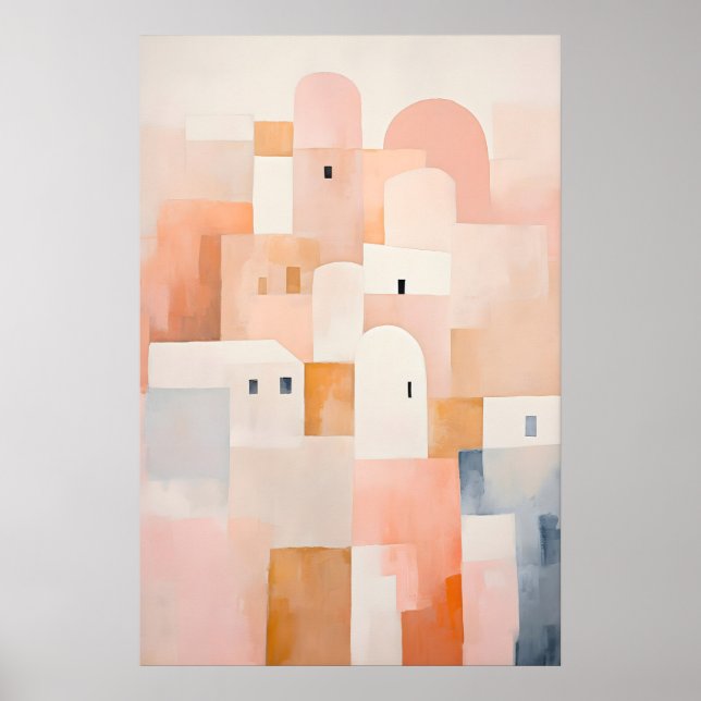 Minimalist Art Print of Townscape in Soft Pink (Front)