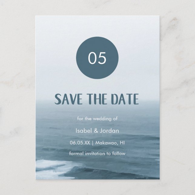 Minimalist Art Waves Beach Wedding Save the Date Announcement Postcard (Front)